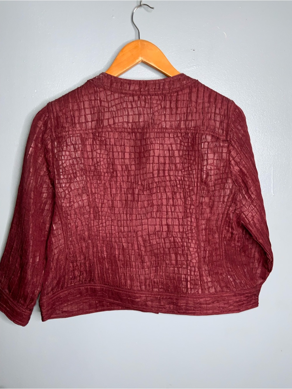 Ruby Rd. Textured Crinkle Button-Front Jacket in Burgundy 8P - Picture 7 of 10